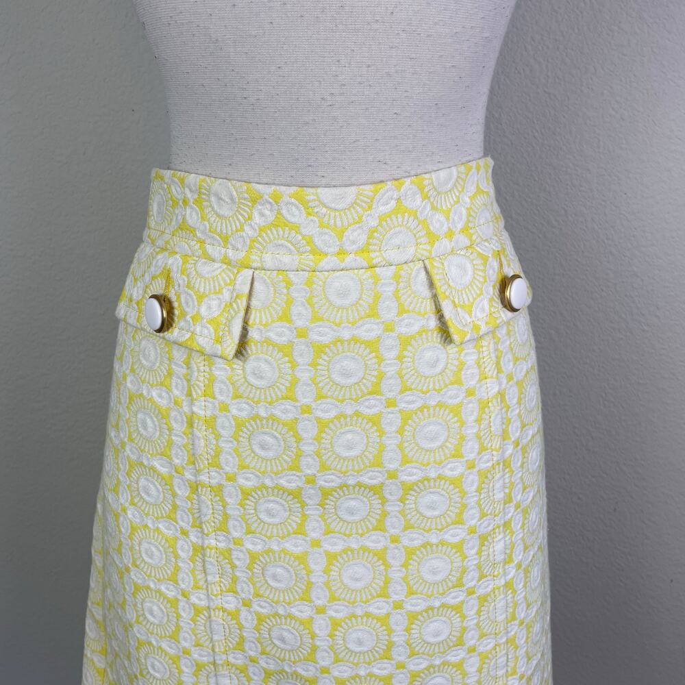 Trina Turk Yellow White Tapestry A Line Knee Length Skirt 6 - Picture 3 of 7